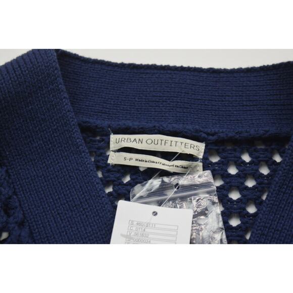 Urban Outfitters Women Small Cardigan Solid Blue Cropped Open Knit Casual Cotton - Picture 6 of 13